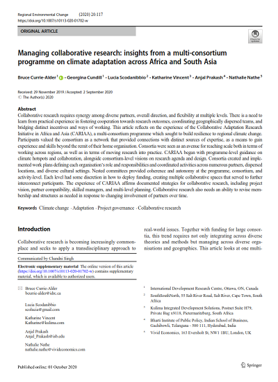 “Managing collaborative research: insights from a multi-consortium programme on climate adaptation across Africa and South Asia” now published-with inputs from Kulima