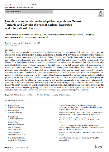 “Evolution of national climate adaptation agendas in Malawi, Tanzania and Zambia: the role of national leadership and international donors” now published-with inputs from Kulima