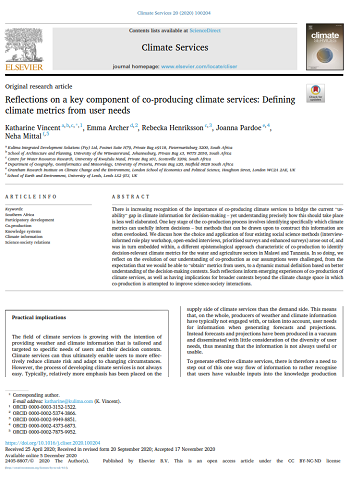 “Reflections on a key component of co-producing climate services: Defining climate metrics from user needs” New paper from the UMFULA project, led by Kulima