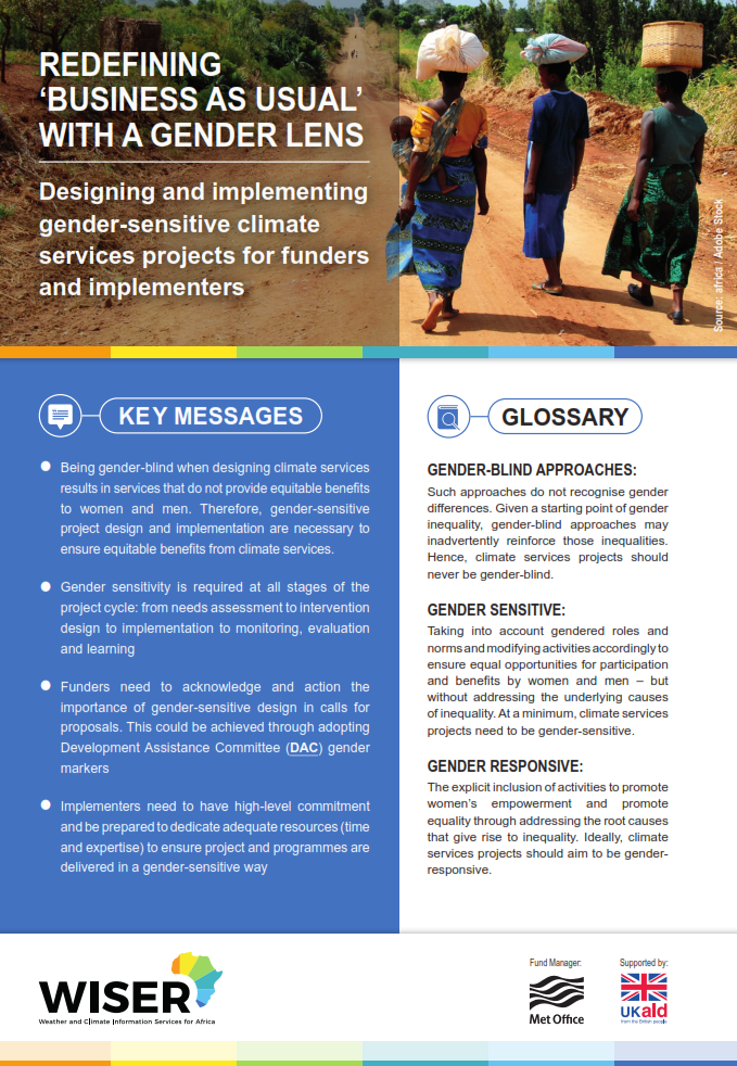“Redefining ‘business as usual’ with a gender lens. New WISER brief on designing and implementing gender-sensitive climate services projects by Kulima